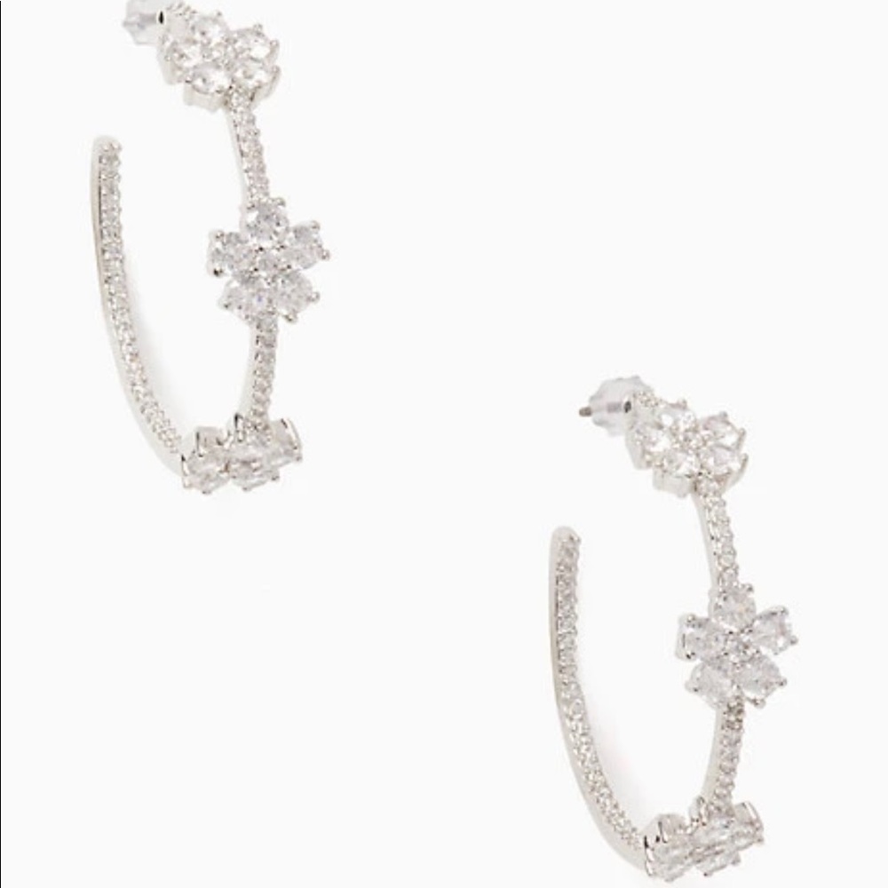New! Kate Spade Gleaming Gardenia Silver Rhinestone Flower Hoops